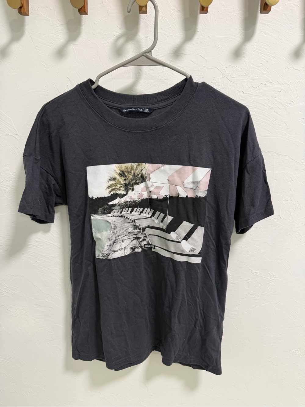 Gray Abercrombie & Fitch Graphic Crewneck T-Shirt - Palm Pool Print